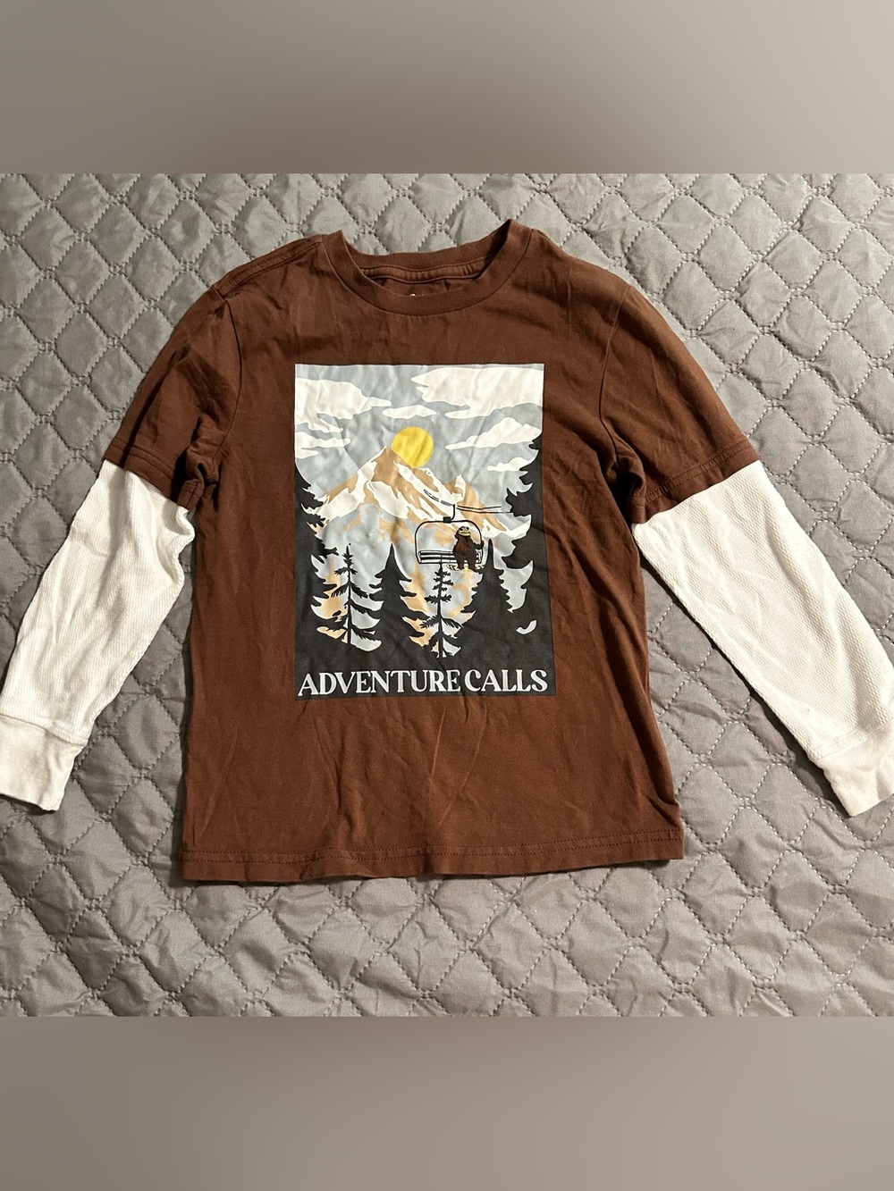 Boys Tommy Bahama Adventure Calls Brown & White Layered-Look LS Tshirt
